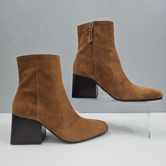 Blondo Salome Ankle Boot Womens 9 Cognac Brown Suede Waterproof Block Heel Fall - Picture 3 of 15